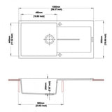 Aquaperla Carysil Granite Kitchen Sink Single Bowl With Drainer Board Top/Flush/Under Mount 1000x500x200mm - JAK Appliances