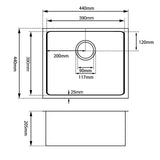 Aquaperla Round Corner Handmade Single Bowl Top/Flush/Undermount Kitchen/Laundry Sink 440x440x205mm - JAK Appliances