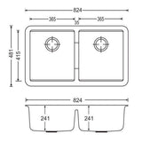 Aquaperla Carysil Granite Kitchen Sink Double Bowls Under Mount 824x481x241mm - JAK Appliances