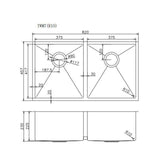 Aquaperla Handmade Top/Undermount Double Bowls Kitchen/Laundry Sink 820x457x230mm - JAK Appliances