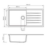 Aquaperla Carysil Granite Kitchen Sink Single Bowl With Drainer Board Top/Flush/Under Mount 1000x500x220mm - JAK Appliances