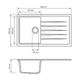 Aquaperla Carysil Granite Kitchen Sink Single Bowl With Drainer Board Top/Flush/Under Mount 860x500x205mm - JAK Appliances