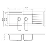 Aquaperla Carysil Granite Kitchen Sink 1 & 1/2 Bowls Drainer Top/Flush/Under Mount 1160x500x205mm - JAK Appliances