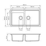 Aquaperla Carysil Granite Kitchen Sink Double Bowls Top/Flush/Under Mount 860x500x205mm - JAK Appliances