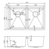 Aquaperla Handmade Top/Undermount Double Bowls Kitchen/Laundry Sink 740x440x200mm - JAK Appliances